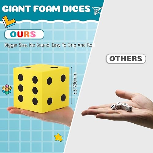 Miniatura 9 de Shappy 4 cubos de dados de espuma de 3.5 pulgadas, dados grandes con puntos numéricos, dados grandes, dados gigantes de espuma para juegos de