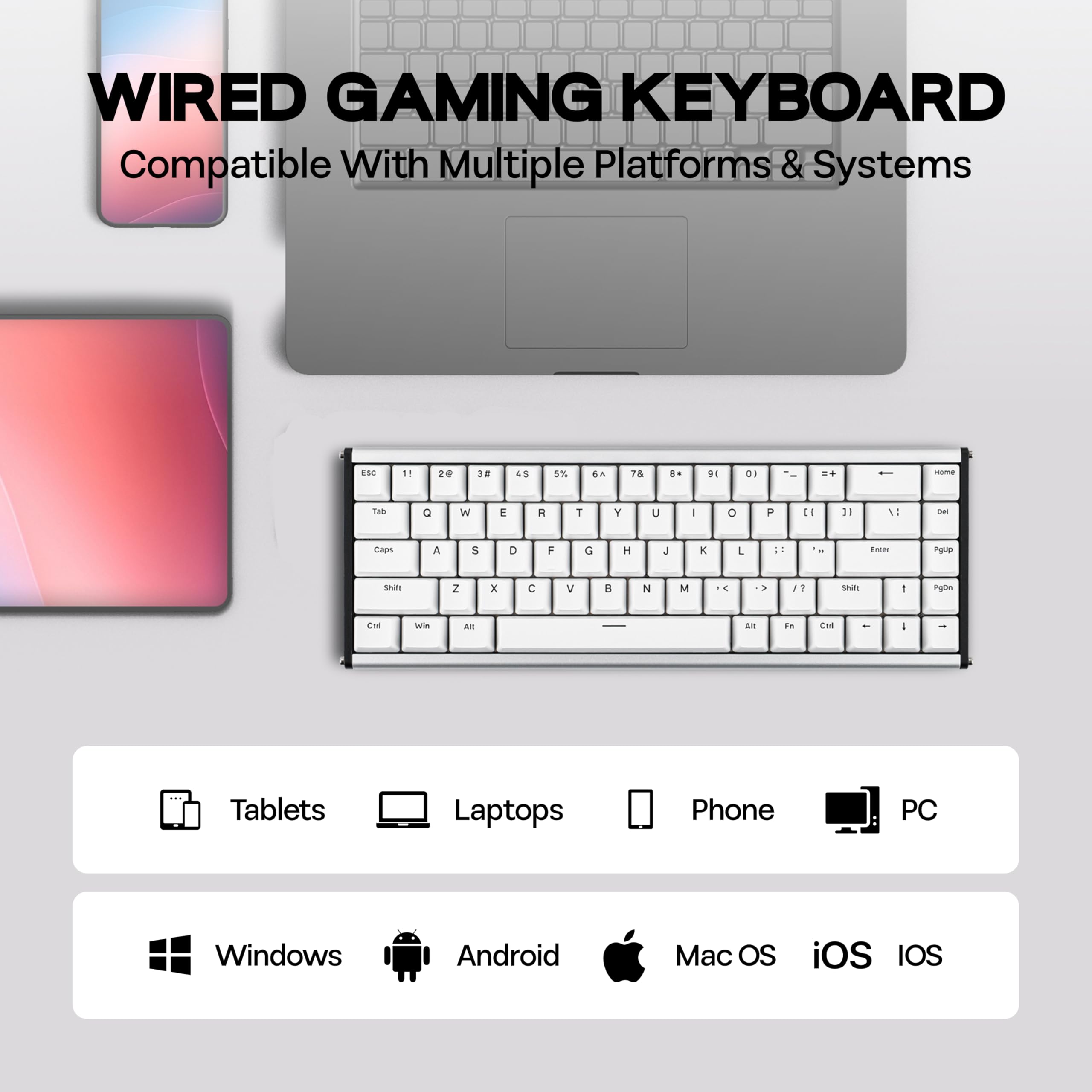 MechLands ALUX68 HE Tastiera Rapid Fast Gaming in alluminio, con interruttore magnetico, tastiera a effetto hall cablato con frequenza di polling 8K, latenza 0,125 ms, RGB (bianco, ALUX68 Plus)