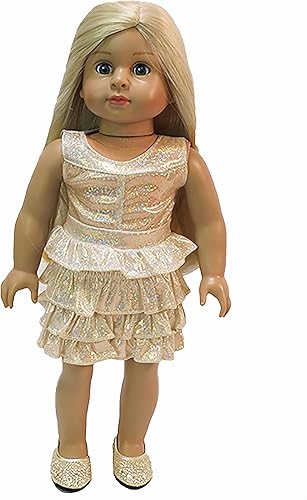 Miniatura 5 de American Fashion World Zapatos planos de diamantes de imitación dorados y plateados para muñecas de 18 pulgadas, paquete de 2, calidad premium y