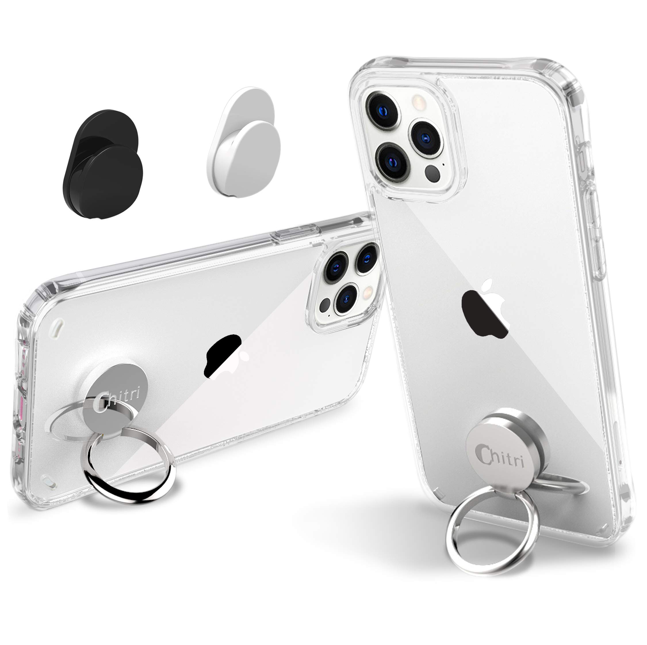 Chitri Two-Way Stand Case, Compatible with iPhone 12 Pro Max 6.7" (2020) Built-in 360° Rotatable Metal Ring Holder Kickstand [Four-Corner Protective Airbag] Flexible TPU Hard PC Back Plane (Clear)