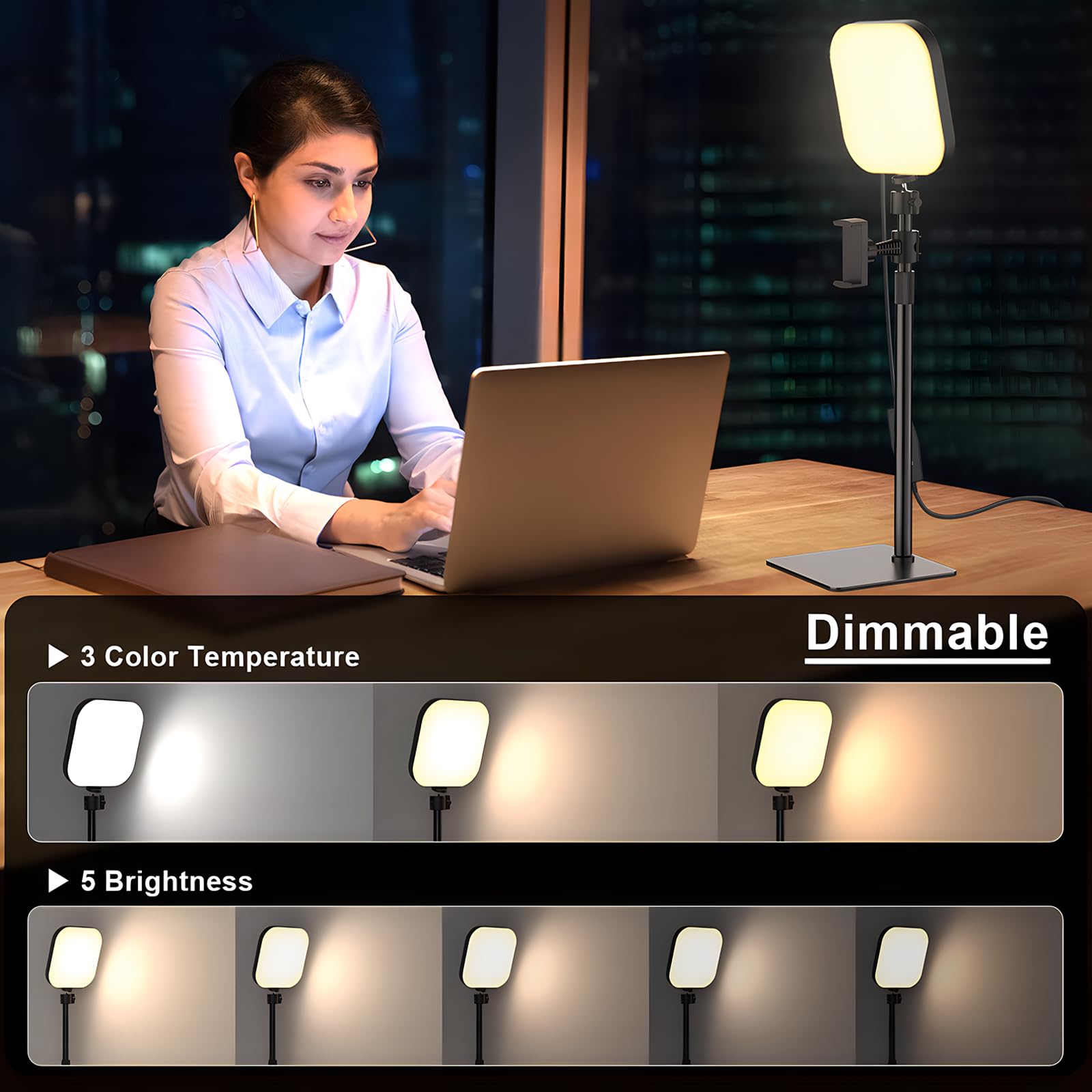 Mojimdo 180 LED Videolicht mit Handyhalter, Videoleuchte mit 3 Farben & 5 Helligkeitsstufen, USB-betriebenes Key Licht für Videokonferenzen, Zoom Meetings, Live Streaming- 2er Pack