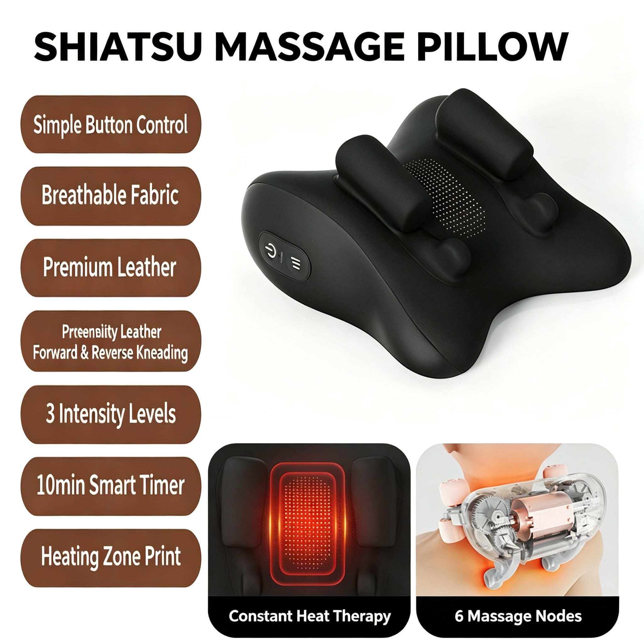 Almohada Masajeadora de Cuello con Calor, Cojín de Masaje Shiatsu Masajeador de Cuello, Alivia Dolores de Cuello y Hombros, Eléctrico Masajeador de Amasado de Tejido Giratorio 4D para Hogar y Oficina