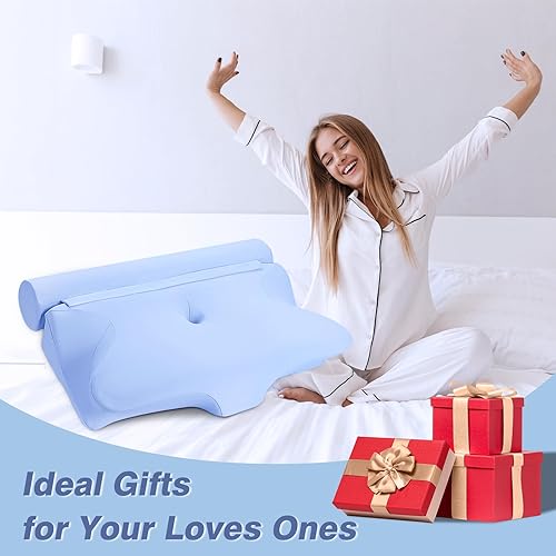 Miniatura 8 de Almohada cervical 2 en 1 para aliviar el dolor de cuello, almohadas de espuma viscoelástica, almohada de contorno con funda de almohada refrescante