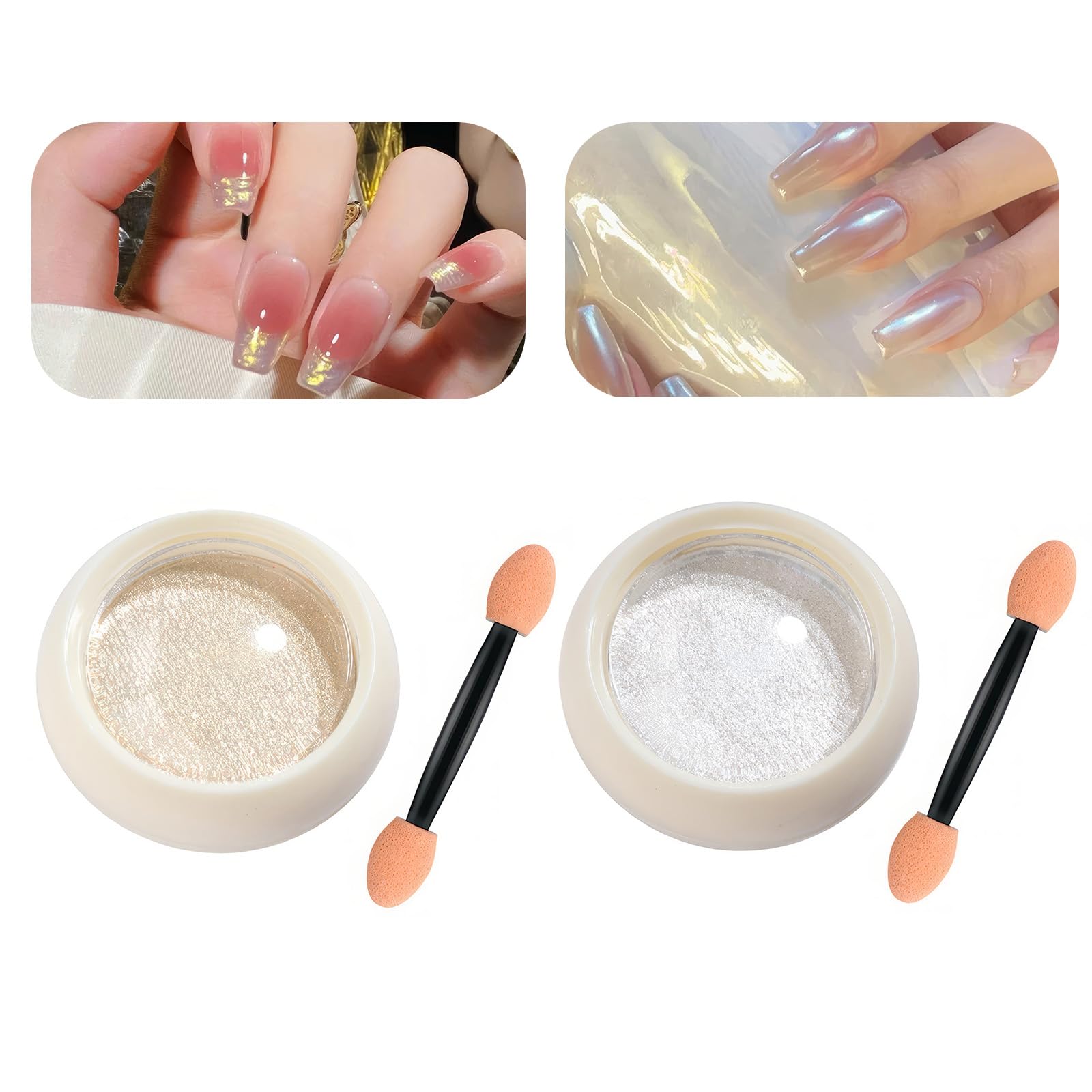 ZXCHOME Pearl Chrome Nail Powder Glitter Powder White Super Mirror Effect Chrome Nail Powder Neo Pearl Effect Chrome Nail Powder for Chrome Nails and Glazed Doughnut Nails Pack of 2