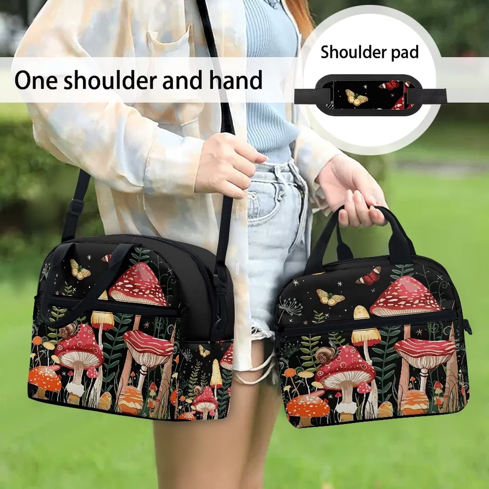 HELLHERO Mushroom Lunch Bag for Kids Girls Insulated Tote Bags Cooler Lunchbox Snacks Containers Butterfly Lunch Boxes Meal Prep Storage Pouch for Women Work Office Travel Outdoor - Image 4