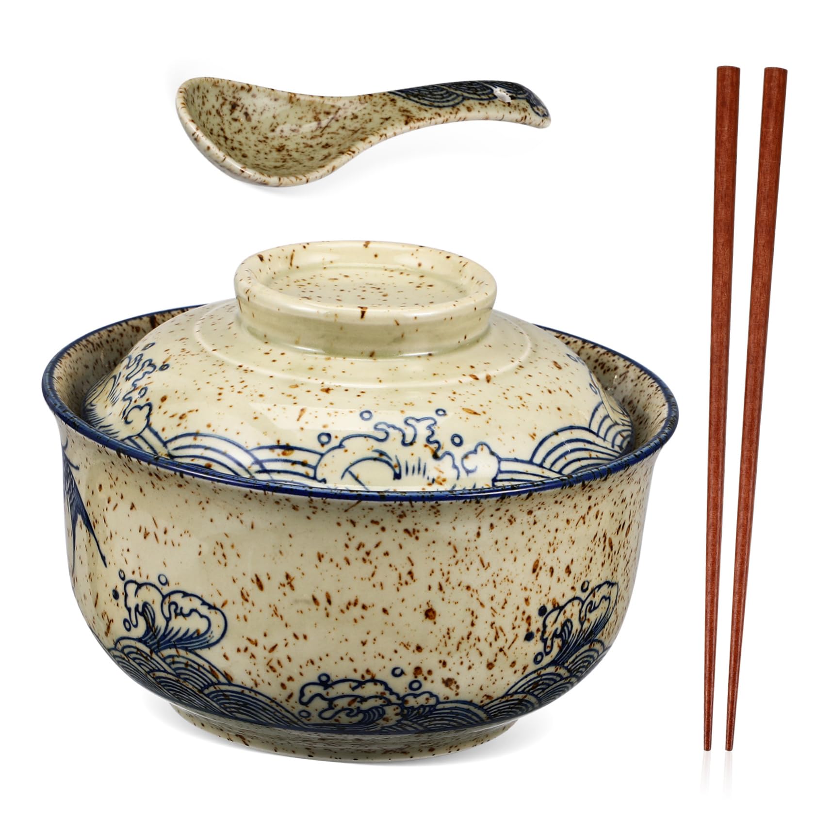 1satz Ramen Schüssel Set Mit Deckel Keramik Schüssel Essstäbchen Und Für Suppen Und Instant-nudeln Design Für Zuhause Und