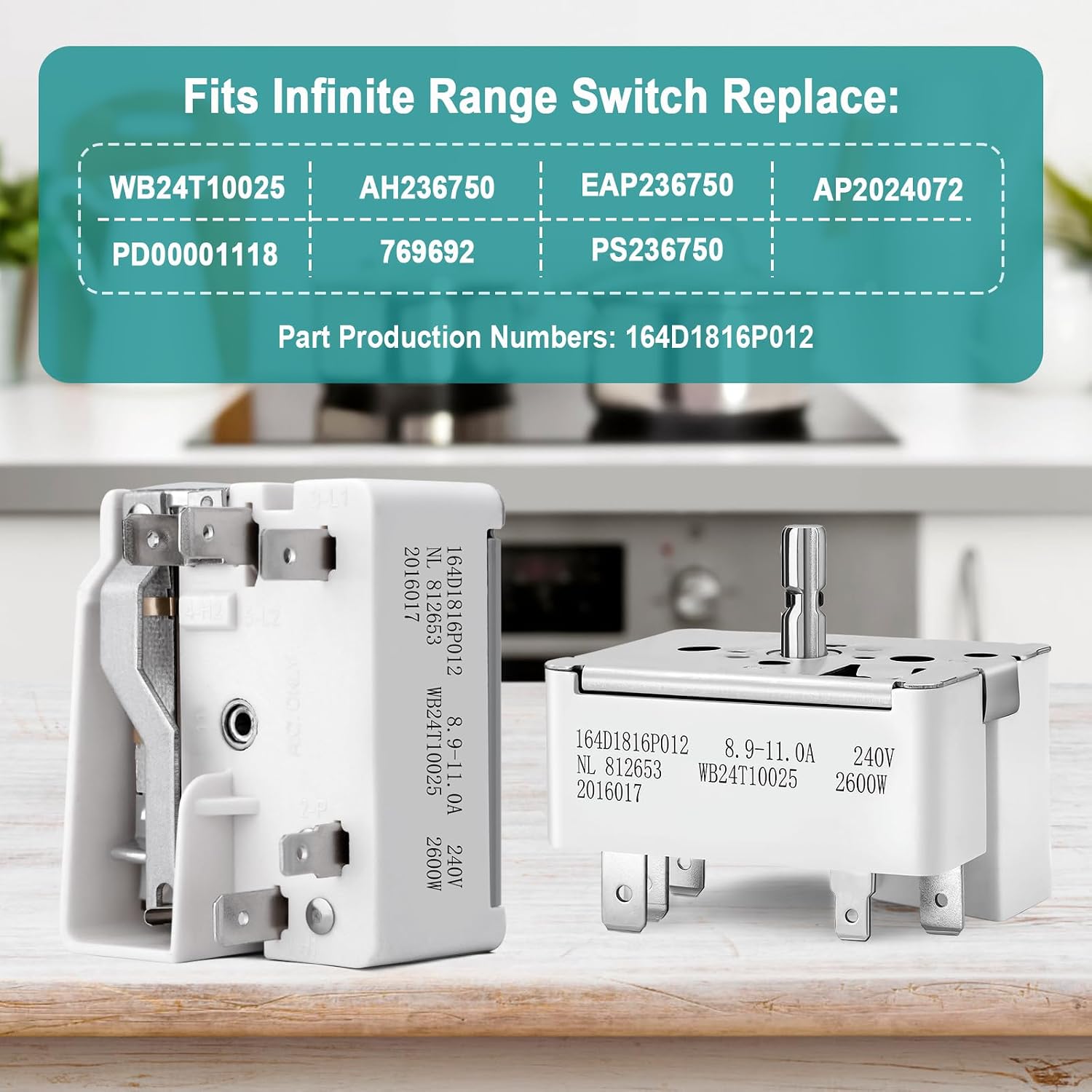 WB24T10025 Infinite Range Control Switch for GE Electric Range Stove, 8 Inch Surface Burner, Replacement for AH236750, EA236750, AP2024072, 769692, PS236750