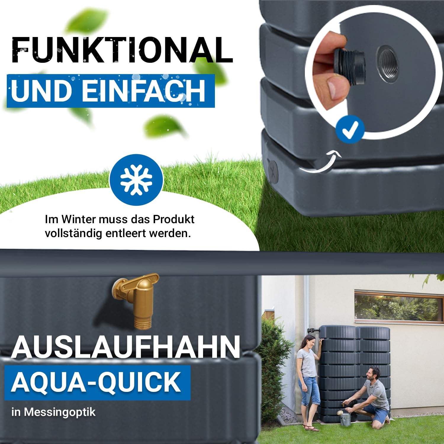 4rain Slim Wandtank-Set Regentonne 1000 Liter Graphite Grey, 2 x Slim | 500 Liter inkl. Verbinder, Wassertank, Fass, Regenfass, Regenwassertonne, Regenwassertank, Wasserbehälter, Wassertonne