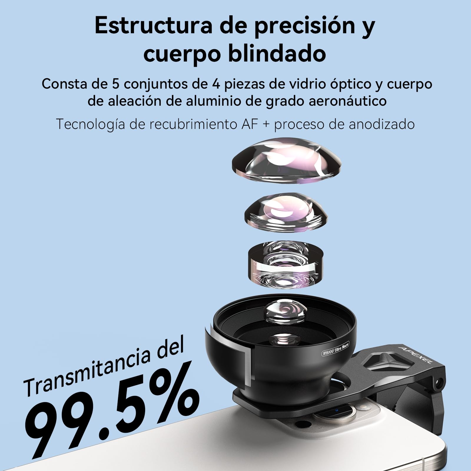 APEXEL HB100 Ultra Lente Macro HD F1.05 con 45 Modos Luz & Revestimiento AF,Lentes para Teléfonos Móviles iPhone, Samsung y Pixel