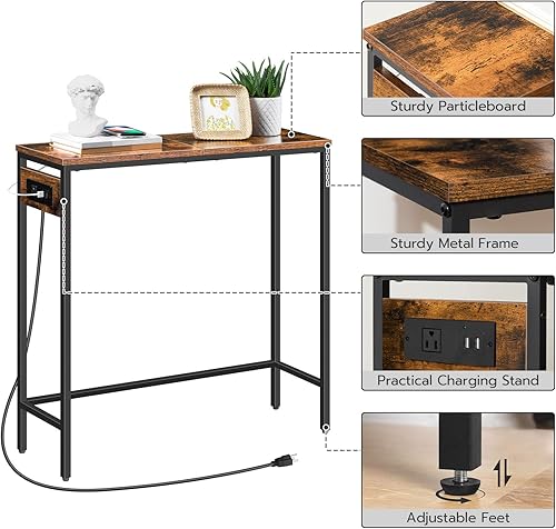 Miniatura 7 de HOOBRO Mesa consola estrecha con tomas de corriente, mesa de entrada pequeña de 29.5 pulgadas con estación de carga, mesa de sofá delgada, mesa
