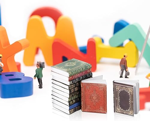 Miniatura 7 de 51 libros en miniatura, a escala 112, libros surtidos de casa de muñecas atemporales, accesorios de decoración de casa de muñecas de Navidad,