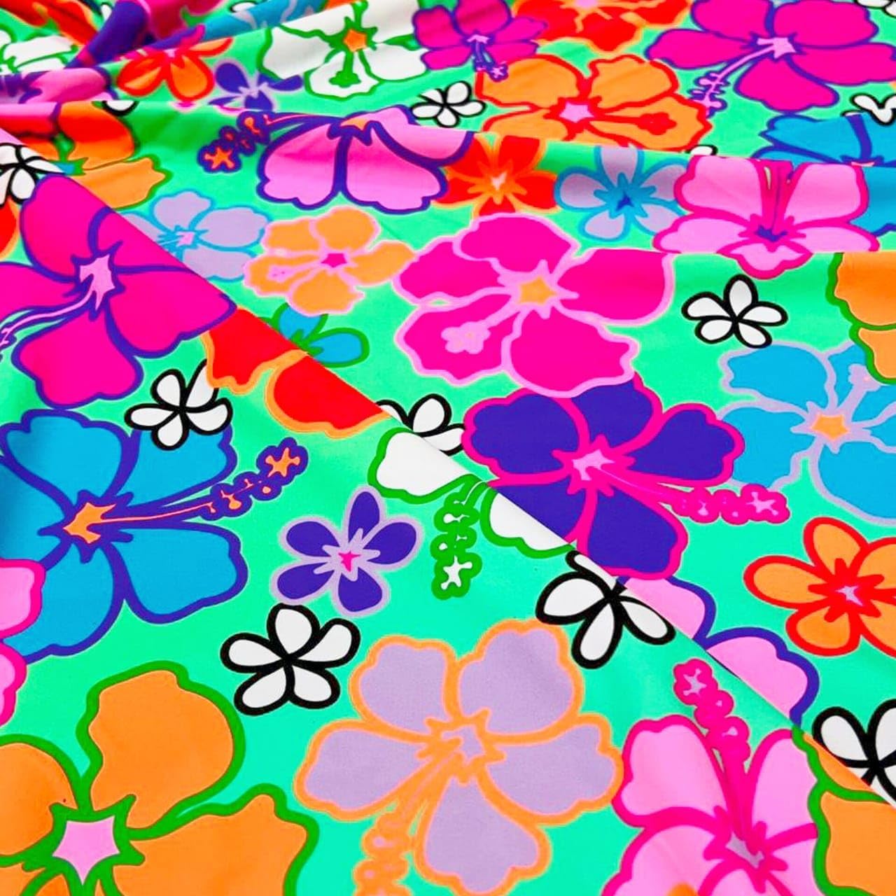 Neon Cayennes Print Nylon Spandex Fabric 4 Way Stretch by Yard for Swimwear, Dancewear, Sportwear, Dress