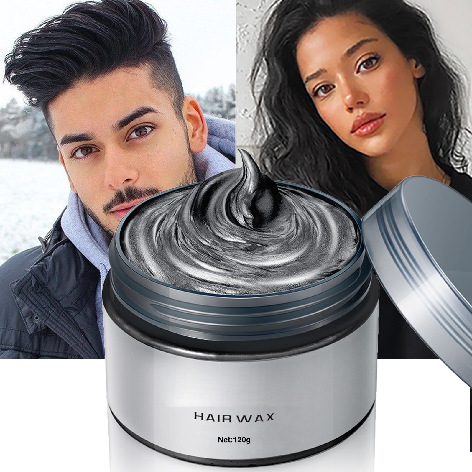 Temporary Hair Wax Colour, Hair Spray Temporary, Black Hair Wax Hair Style Dye Mud, Black hair dye, Natural Ingredients Washable Hair Styling Cream for Men Women Coloring Wax 120g /4.23 Oz (Black)