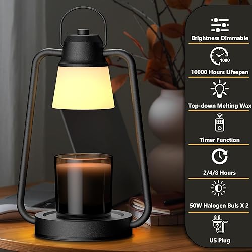 Miniatura 8 de MAOYUE Lámpara calentadora de velas con temporizador y regulador para velas en frascos, calentador eléctrico de cera derretida, lámpara