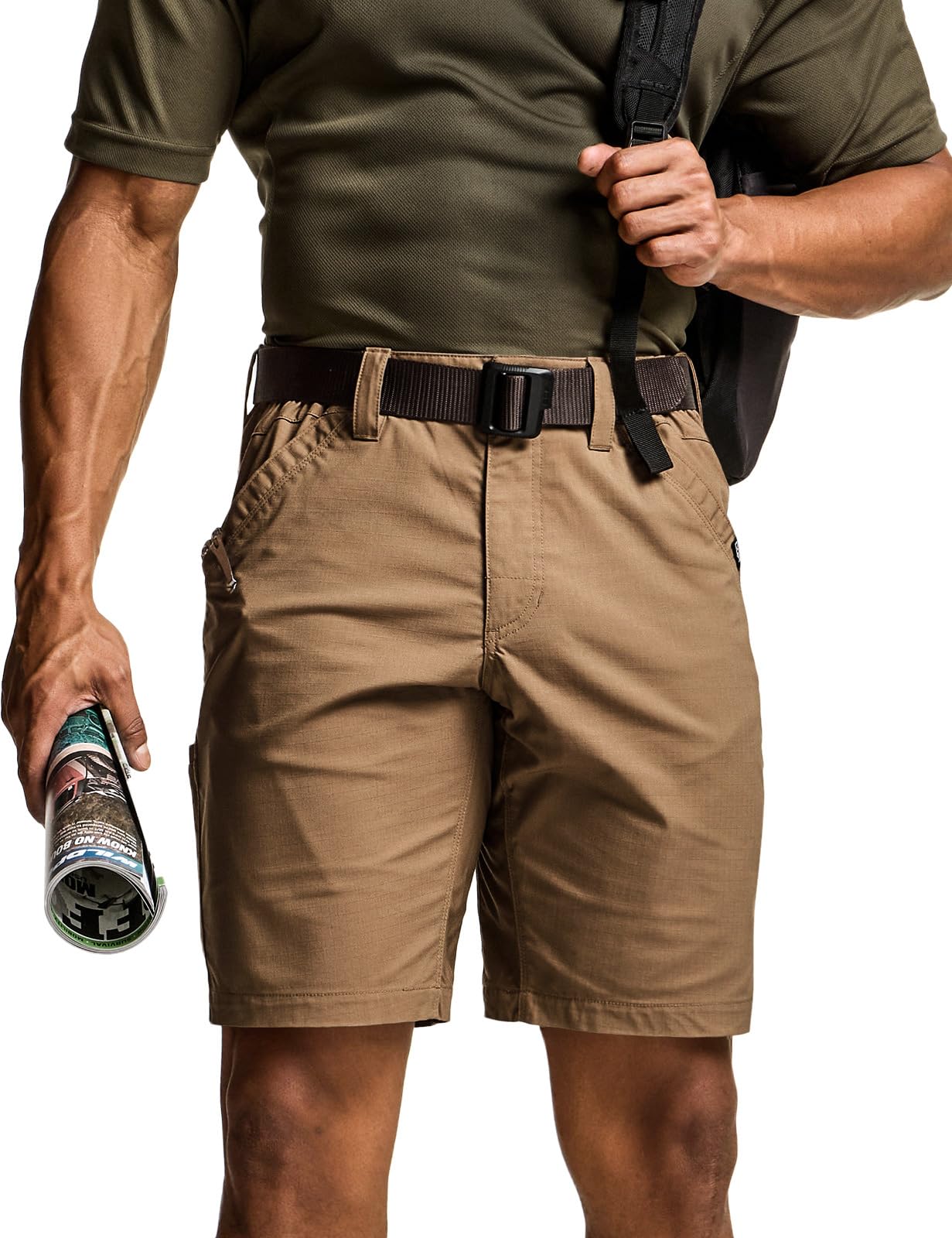 CQR Men's Flex Casual Cargo Shorts, Lightweight Water Resistant Golf Shorts, Stretch Tactical Work Shorts with Multi-Pocket