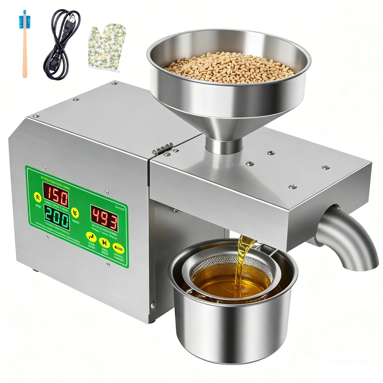 JXUANMM Oil Press Machine, 1200W Home Commercial Automatic Oil Press Extractor, Steel Stainless Electric Cold & Hot Press Oil Expeller for Peanut Sesame Soybean Sunflower Seeds Walnuts