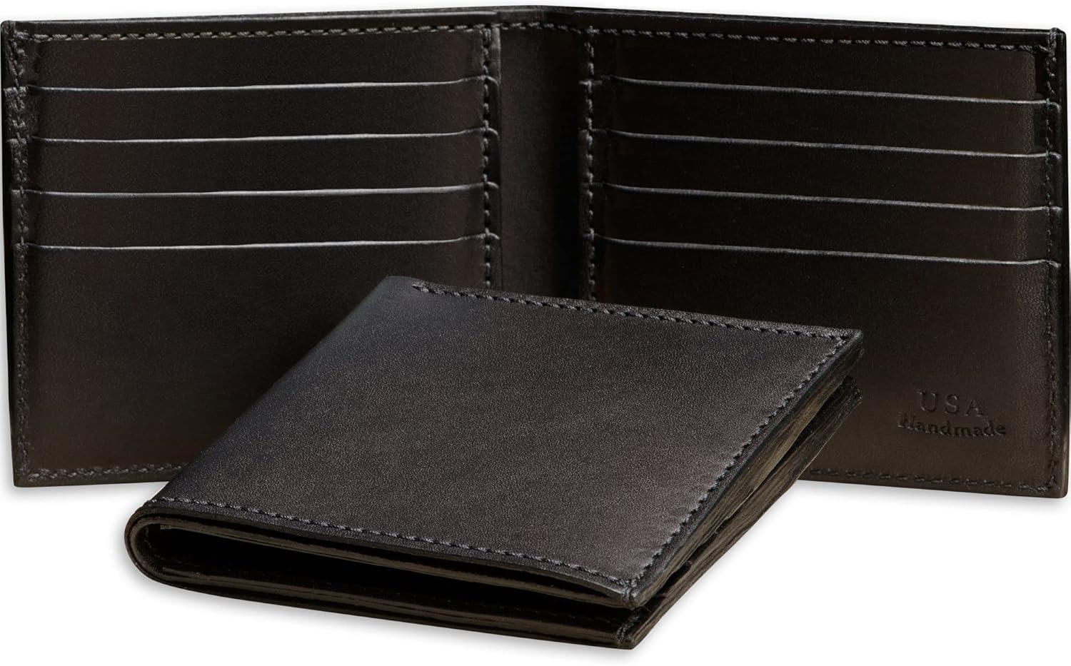 Premium Full Grain Bridle Leather Men’s Bifold Wallet with 6 card slots – Medium Brown - Made in USA