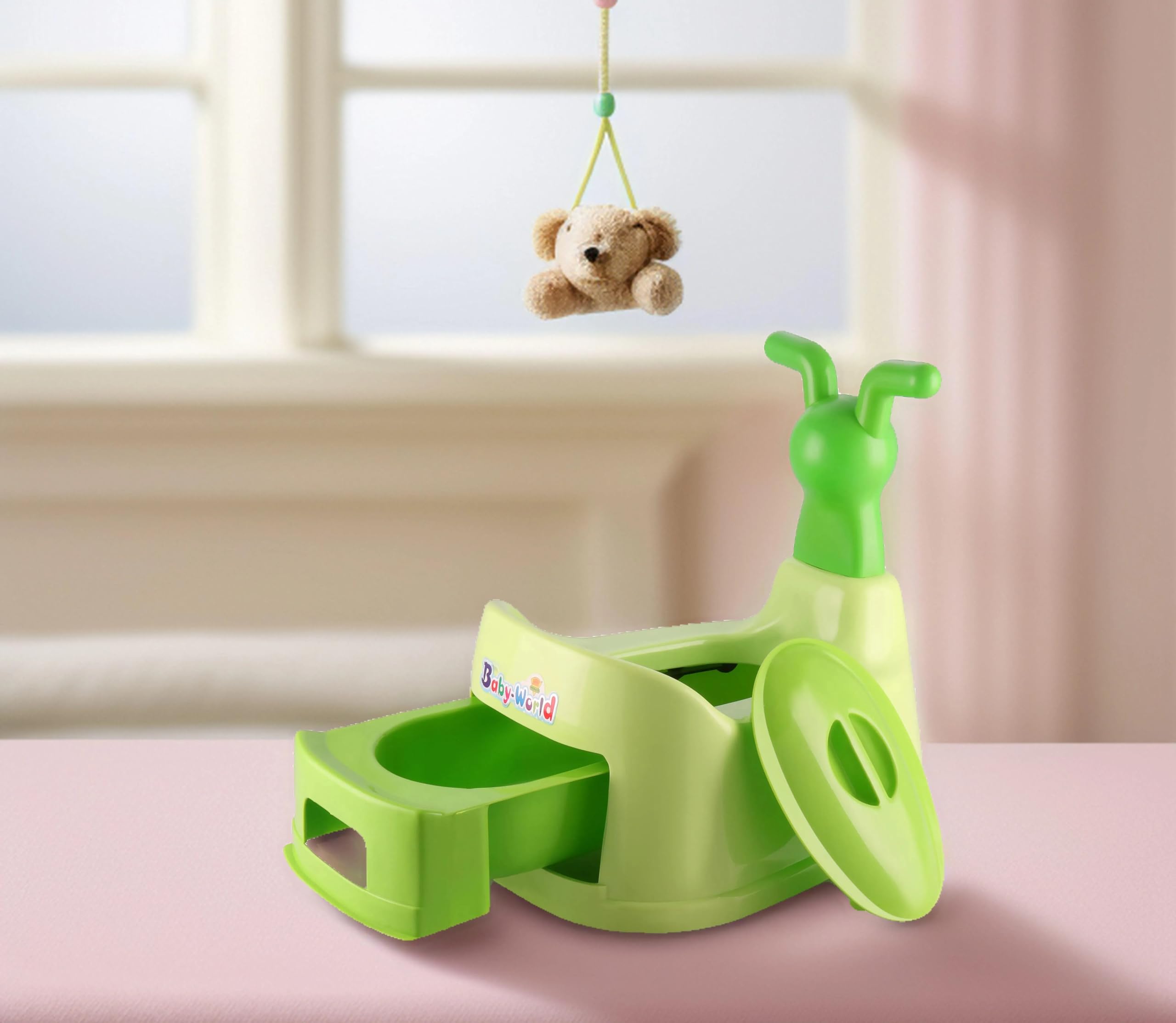 FABLE Baby Toilet Trainer Potty Seat Cartoon Face with Removable Tray, Lid Cover (Green)-image-45