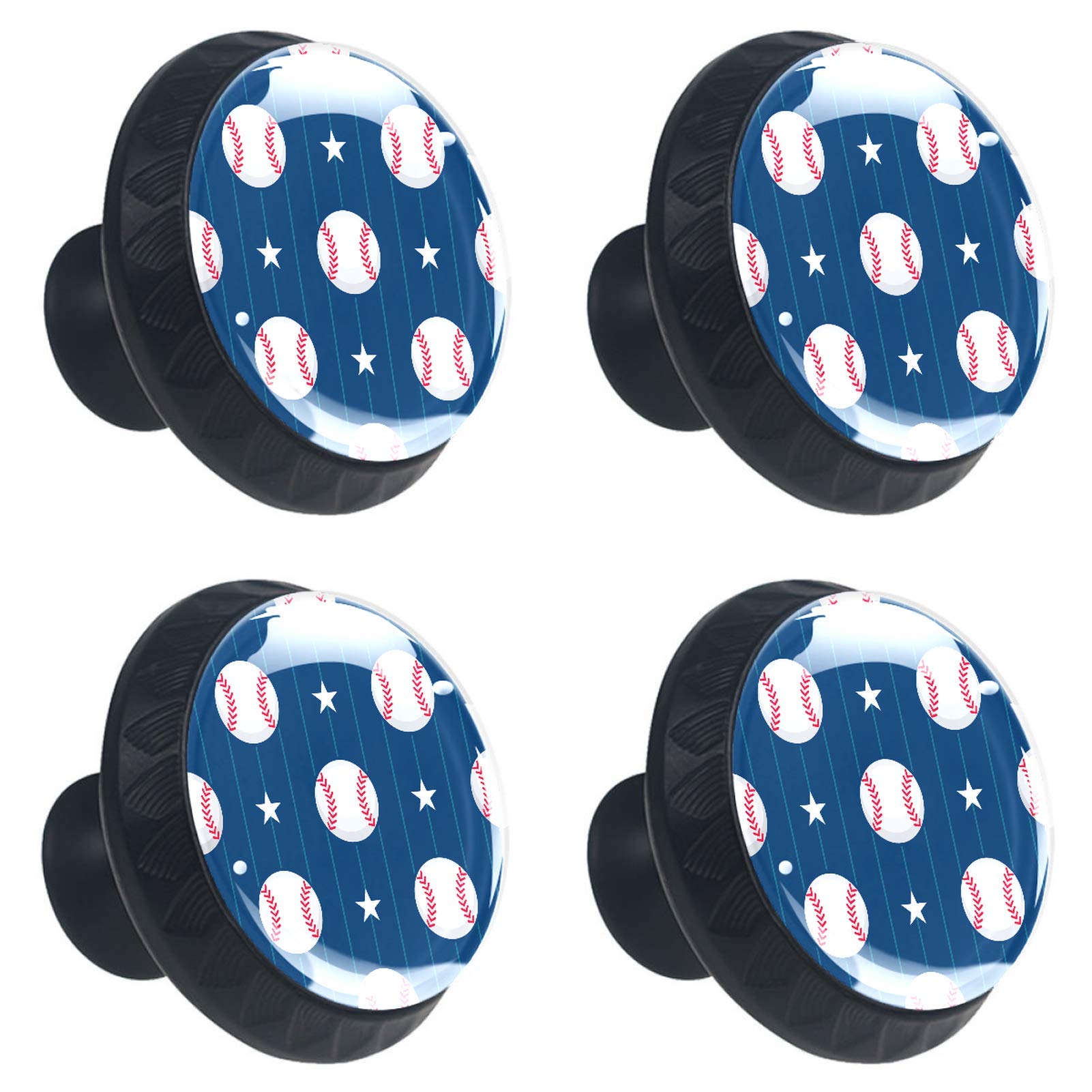 Boutons de tiroir rayures en verre étoiles de baseball lot de 4 pour armoire et placard