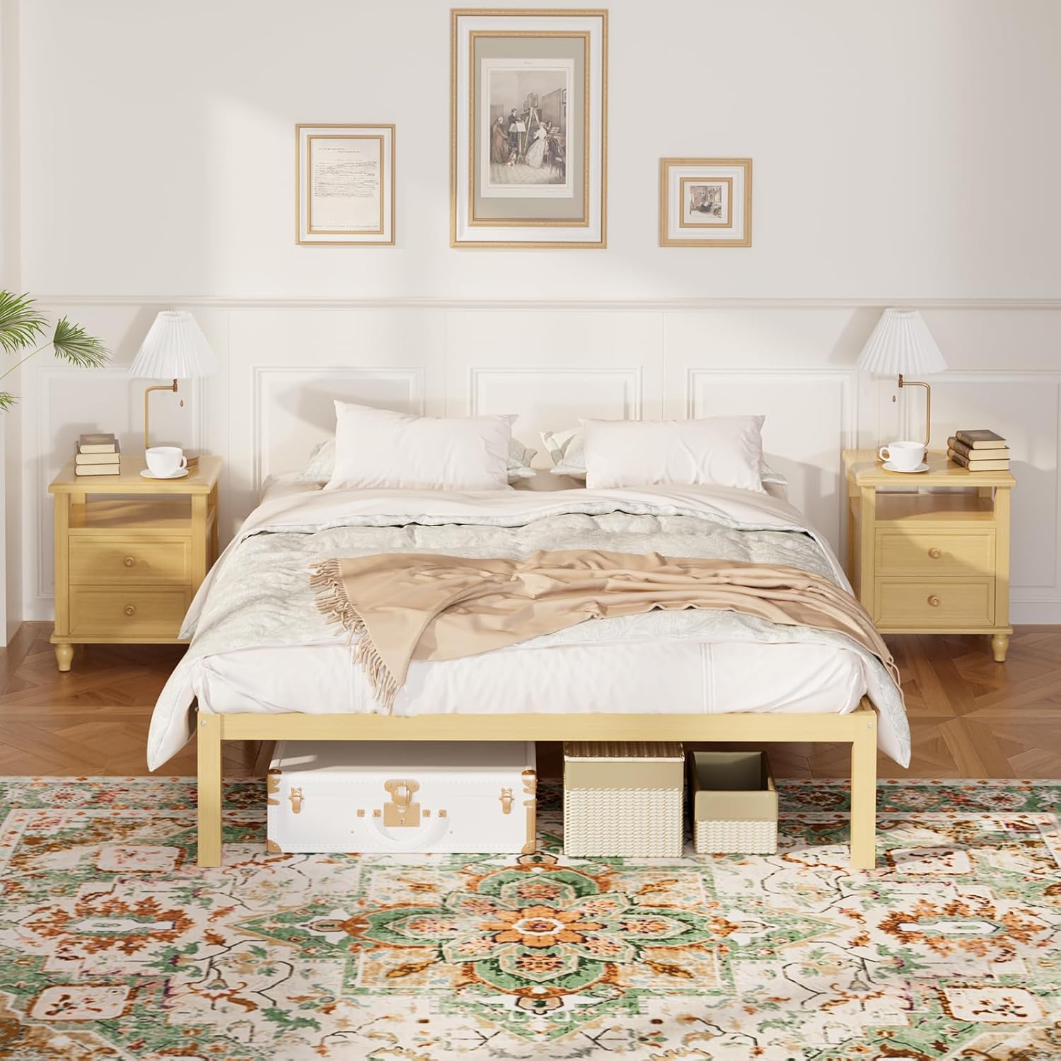 Wisuce Bamboo Bed Frame–Simple Sturdy Wood Platform Bed Frame Full Size, Strong and Stable, with Non-Slip Slats for Support, No Box Spring Needed, Easy to Assemble, Noise-Free (Nature, Queen)