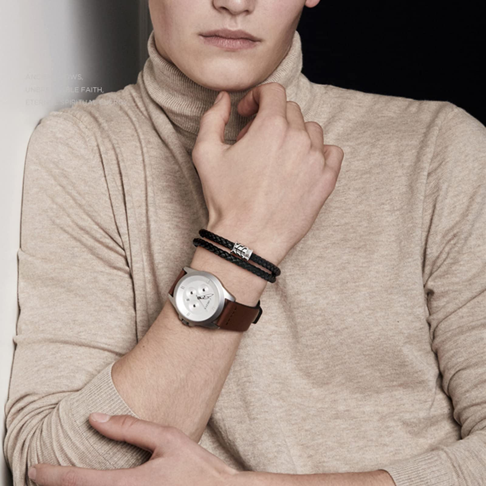 LYGXWJFC Herren-Armband aus echtem Leder, geflochtenes Seil – 925er-Sterlingsilber, klassischer handgefertigter geflochtener schwarzer Armreif, Biker-Punk-Bänder, polierter Schutzschmuck