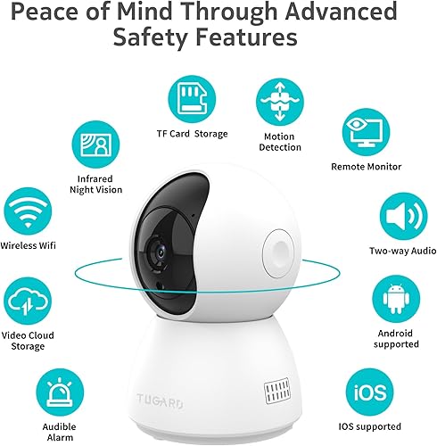 Miniatura 3 de Cámara de seguridad, cámara interior de 2MP 355 para mascotas y bebés, seguridad en el hogar con aplicación de teléfono, seguimiento de movimiento,