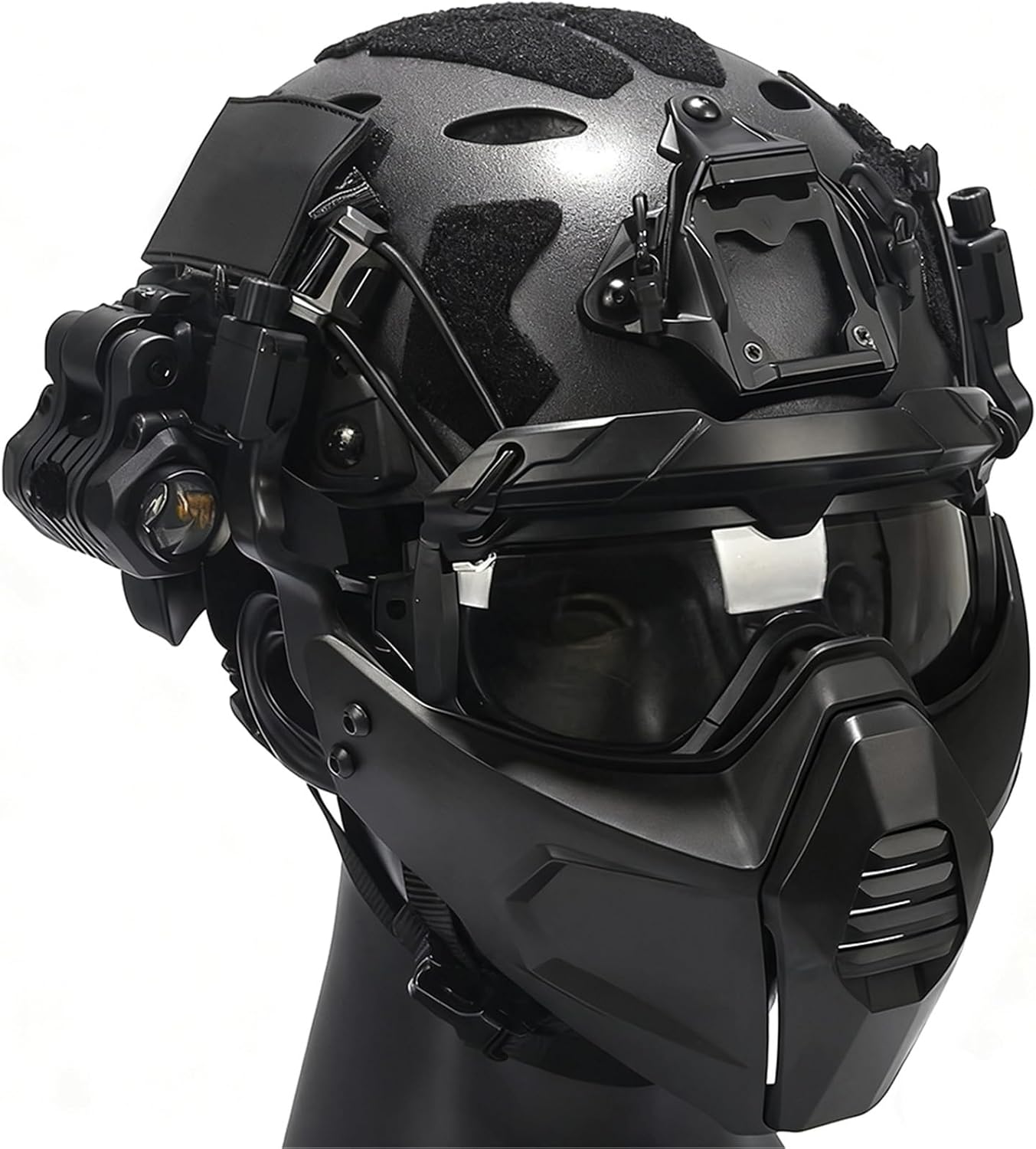 Airsoft Tactical Helmet Set, with Flashlight, Protective Riding Goggles Glasses with Removable Face Mask Fits, for Airsoft Paintball Fast Helmet
