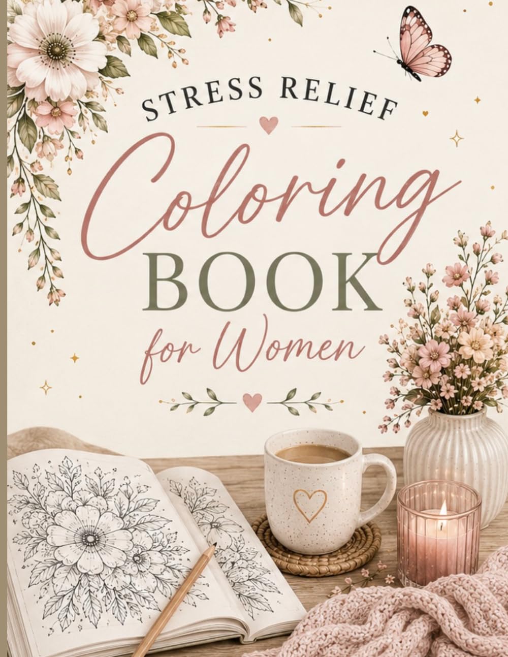 Cozy Stress Relief Coloring Book for Women: Cute Floral Pages for Relaxion and Calm