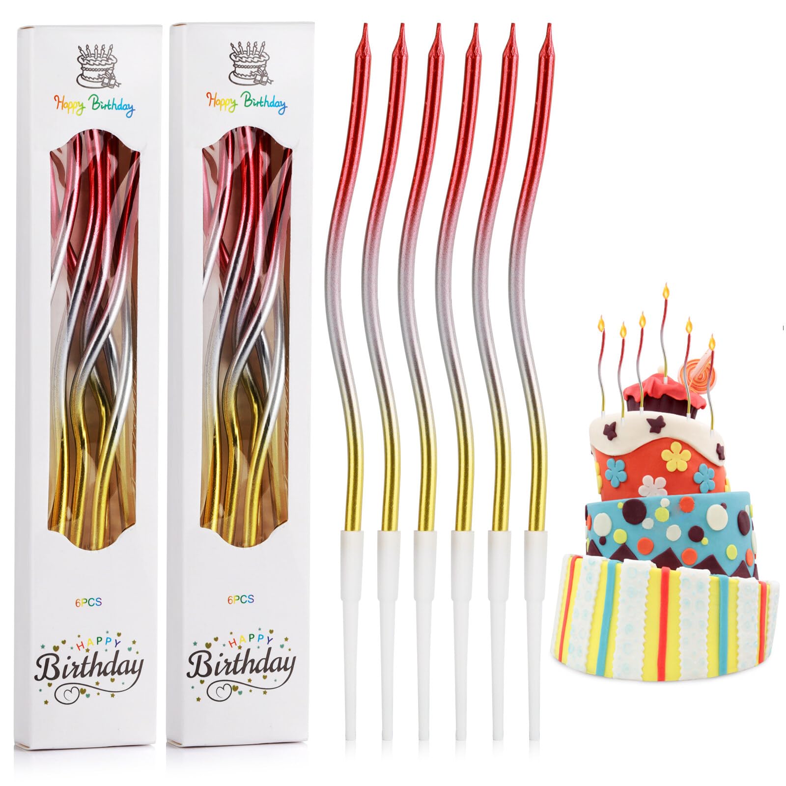 36 Candeline Sottili Per Torta Di Compleanno, 13 Cm, Con 6 Supporti, Multicolore, Per Feste E Decorazioni