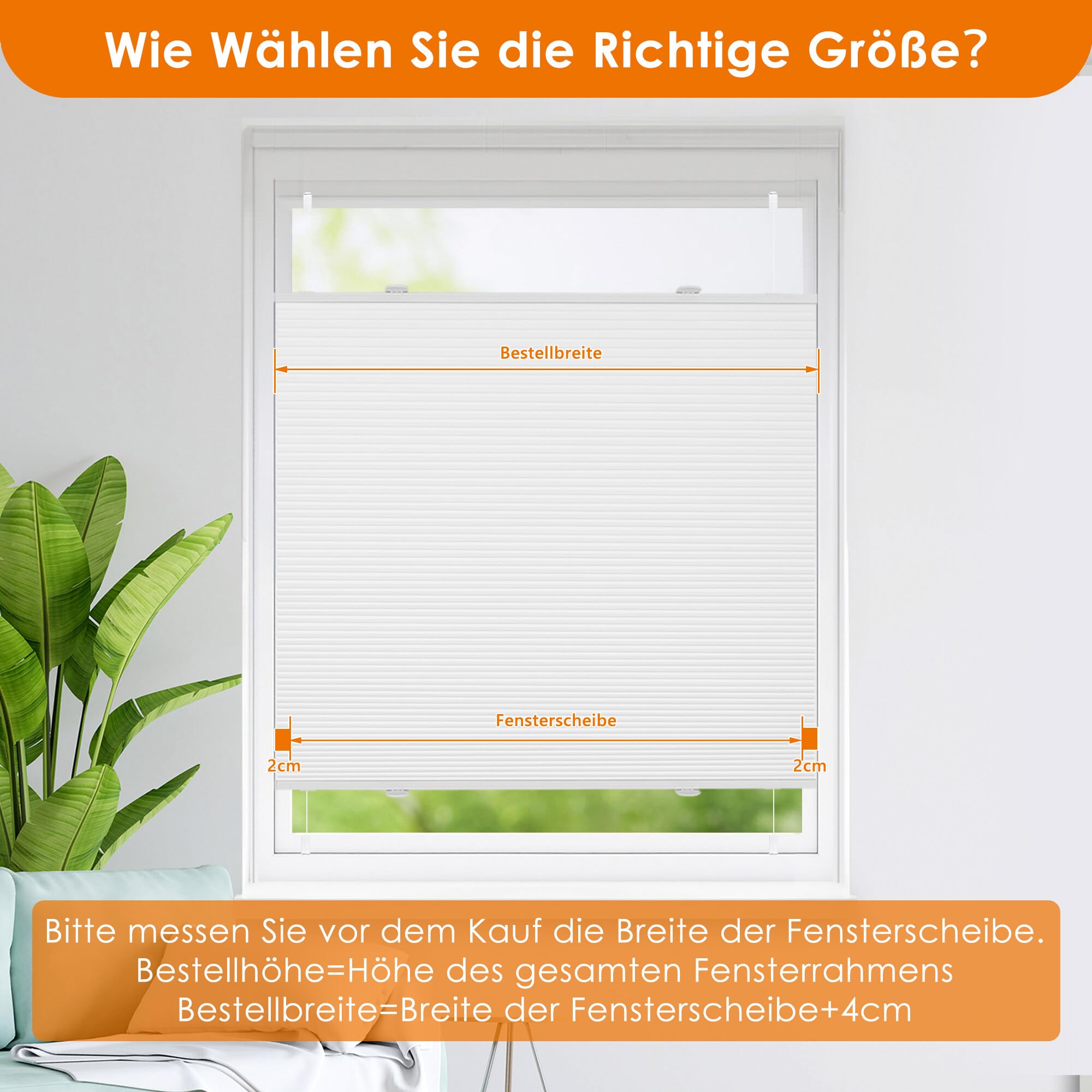 HOMEDEMO Wabenplissee Plissee ohne Bohren Klemmfix Verdunklung Thermo Zweifarbig Weiß 90 x 220cm(BxH) Faltrollo 100% Blickdicht, Sonnenschutz & Schallschutz Faltrollo für Fenster & Tür