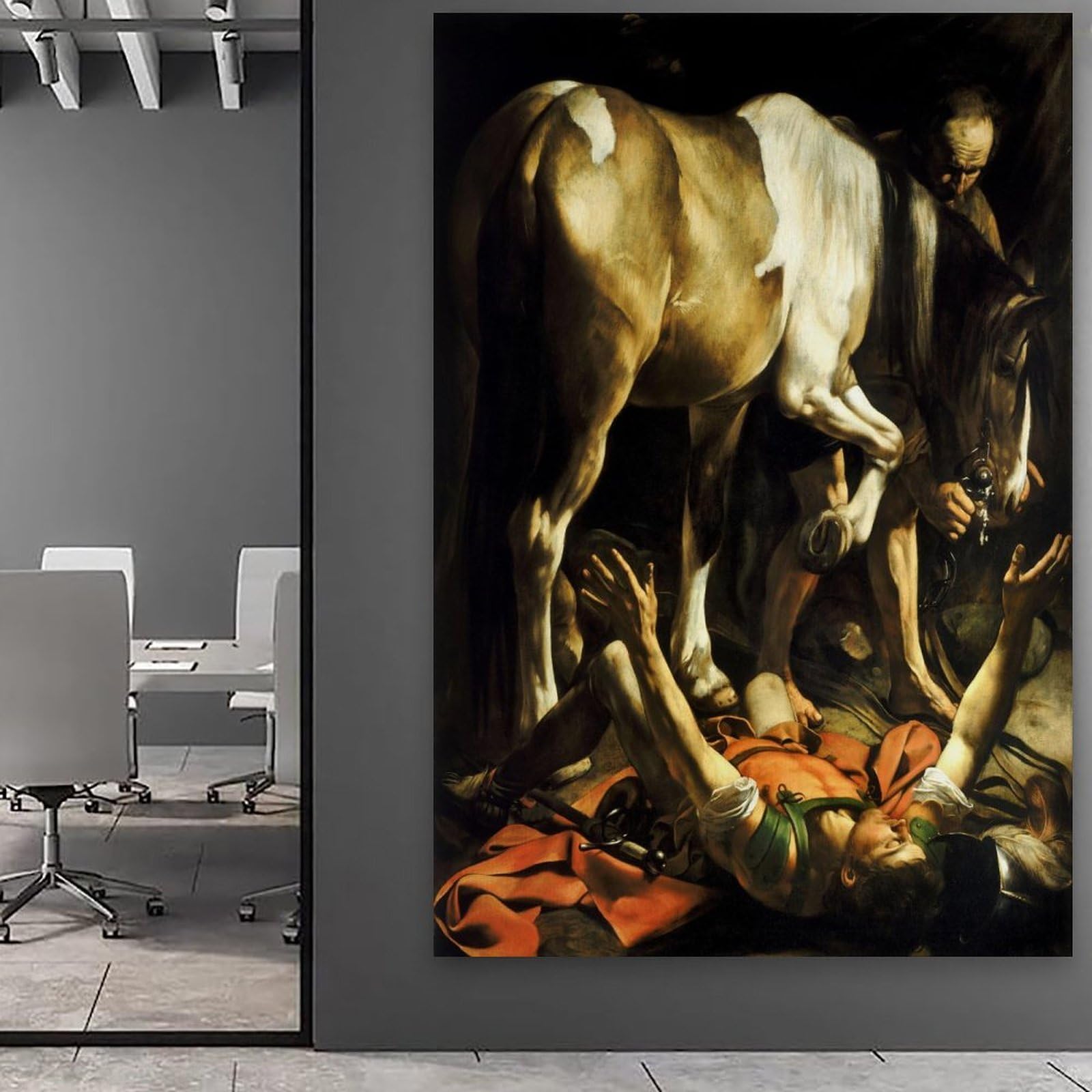 Carávaggio Kunstarbeit (Umwandlung auf dem Weg nach Damaskus), Poster, Familie, ästhetischer Wandbehang, Kunstdruck, Fotofarbe für Schlafzimmer, Dekoration, 40 x 60 cm