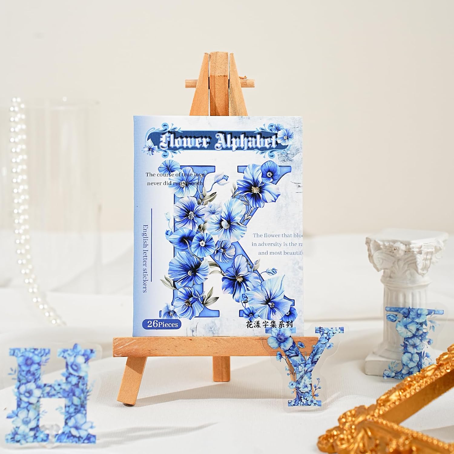 MAFELOE 26 Pieces English Letters PET Scrapbook Stickers, Blue image 2