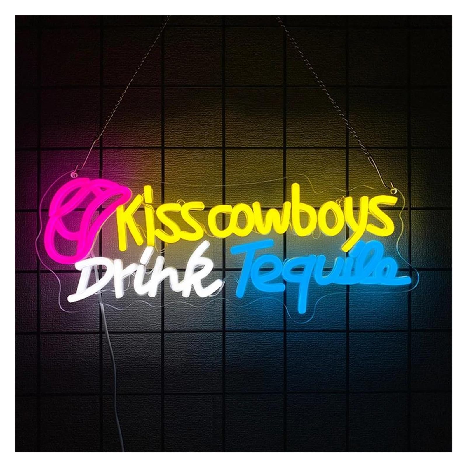 Shouxi One Color Sign Lamp Kiss Cowboy Drink Tequila Neon Sign Bar Light Dimmable For Home Beer Bar Club Man Cave Party Wall Decor 41Cmx17cm
