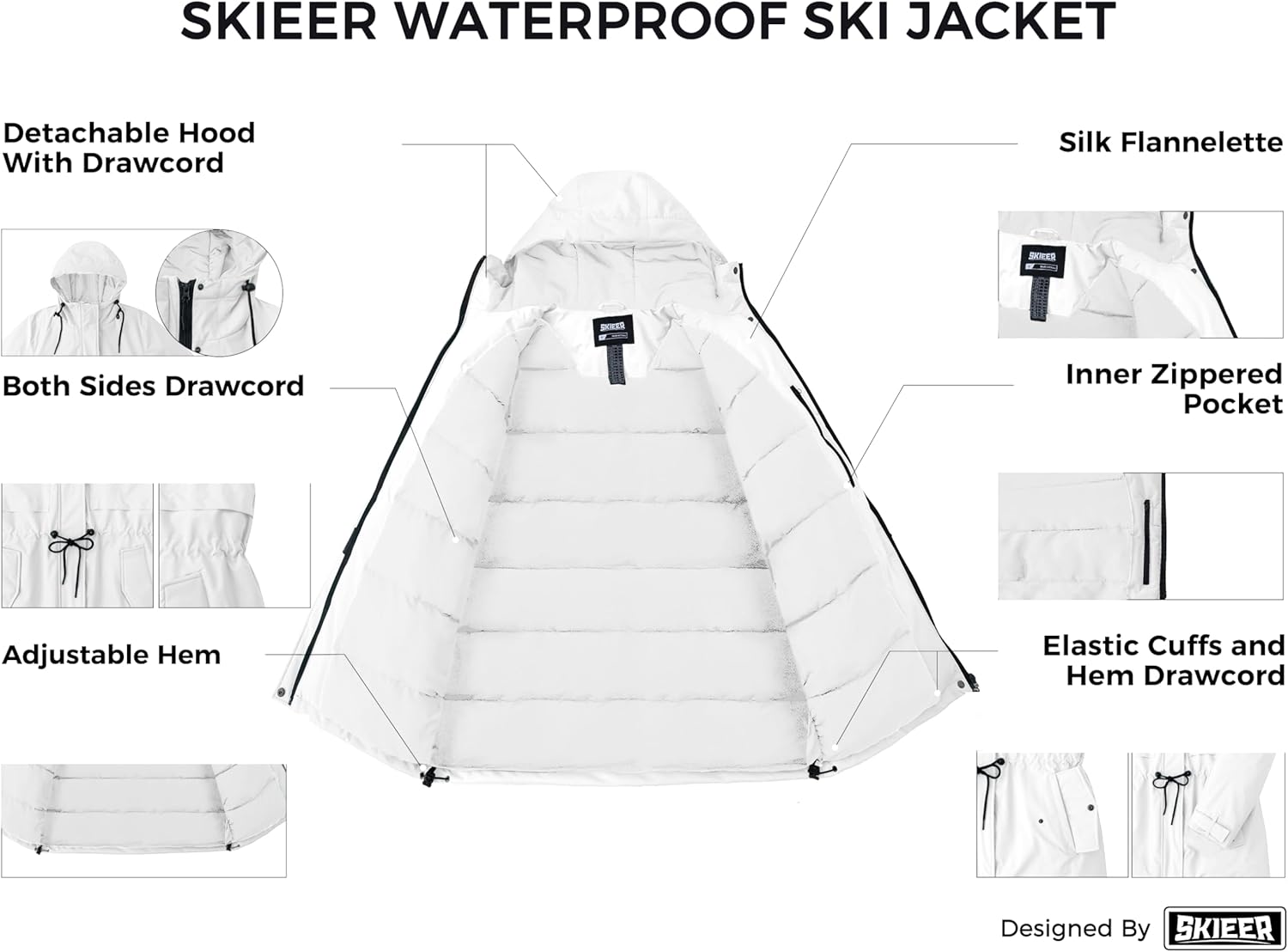 Skieer Women's Waterproof Ski Jacket Hooded Winter Puffer Jacket Warm Snow Coat - Image 3