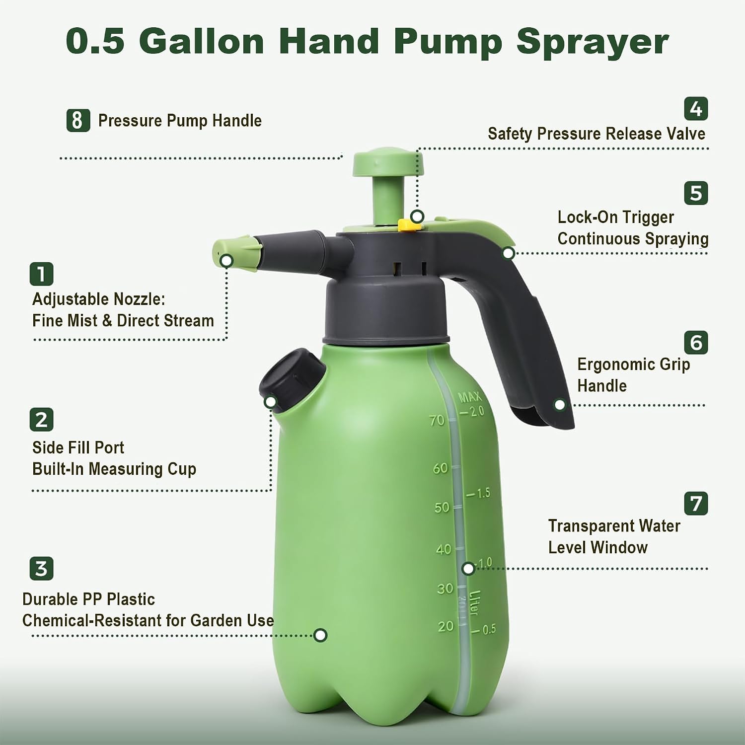 3 Pcs 1/2 Gallon Pump Sprayer, Hand Pressure Sprayer with Adjustable Nozzle, photo 3