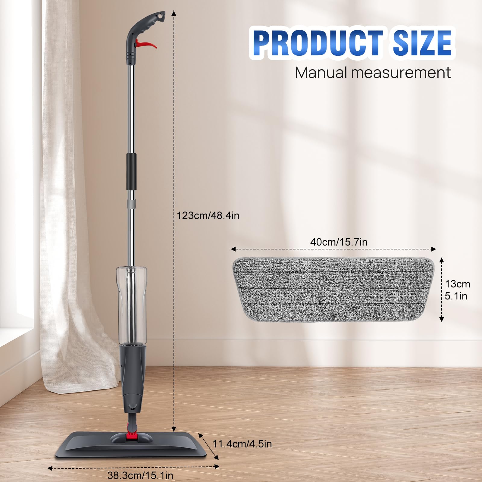 Mocio spray in microfibra per la pulizia dei pavimenti, girevole a 360° per pavimenti in laminato con flacone spray grande da 700 ml, panni lavabili di ricambio, per uso bagnato e asciutto, potente