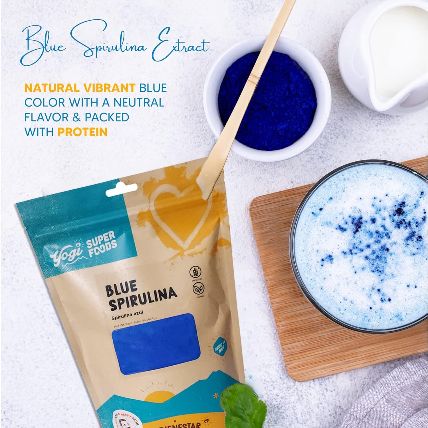 Yogi Super Foods 16oz Blue Spirulina Powder Made from Blue-Green Algae Extract - Superfood Plant, Rich Source of Protein, for Immune Support, Energy, Natural Food Coloring for Baking - 1lb Bag