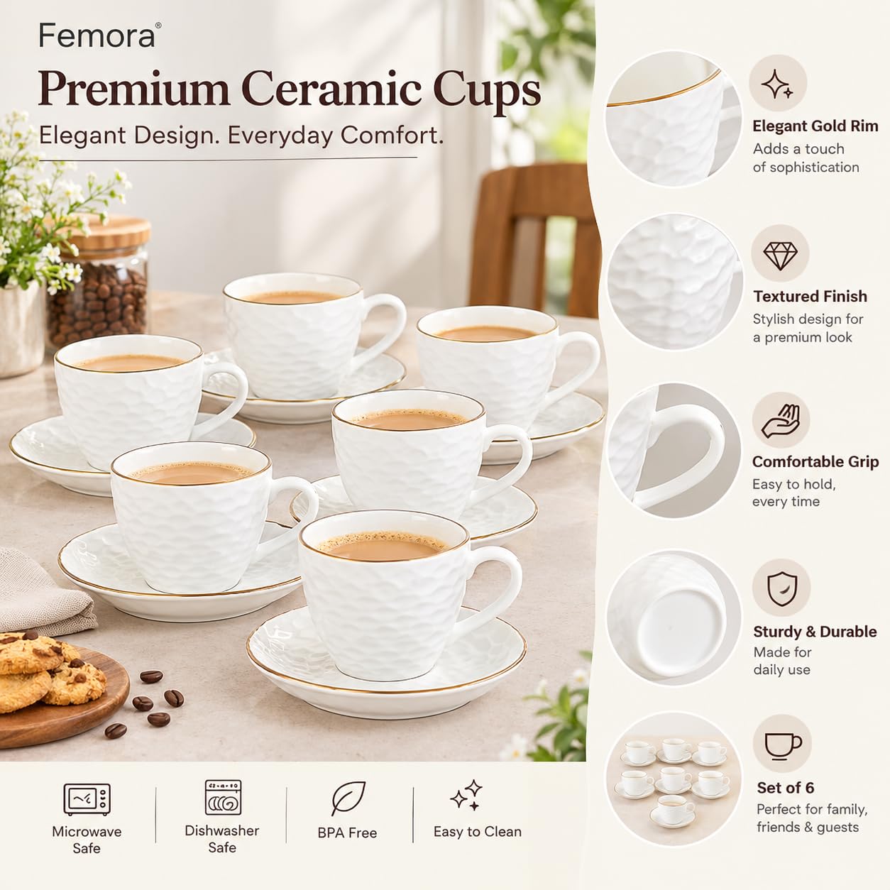 Femora Gold Line Tea Cups - Set of 6 -4