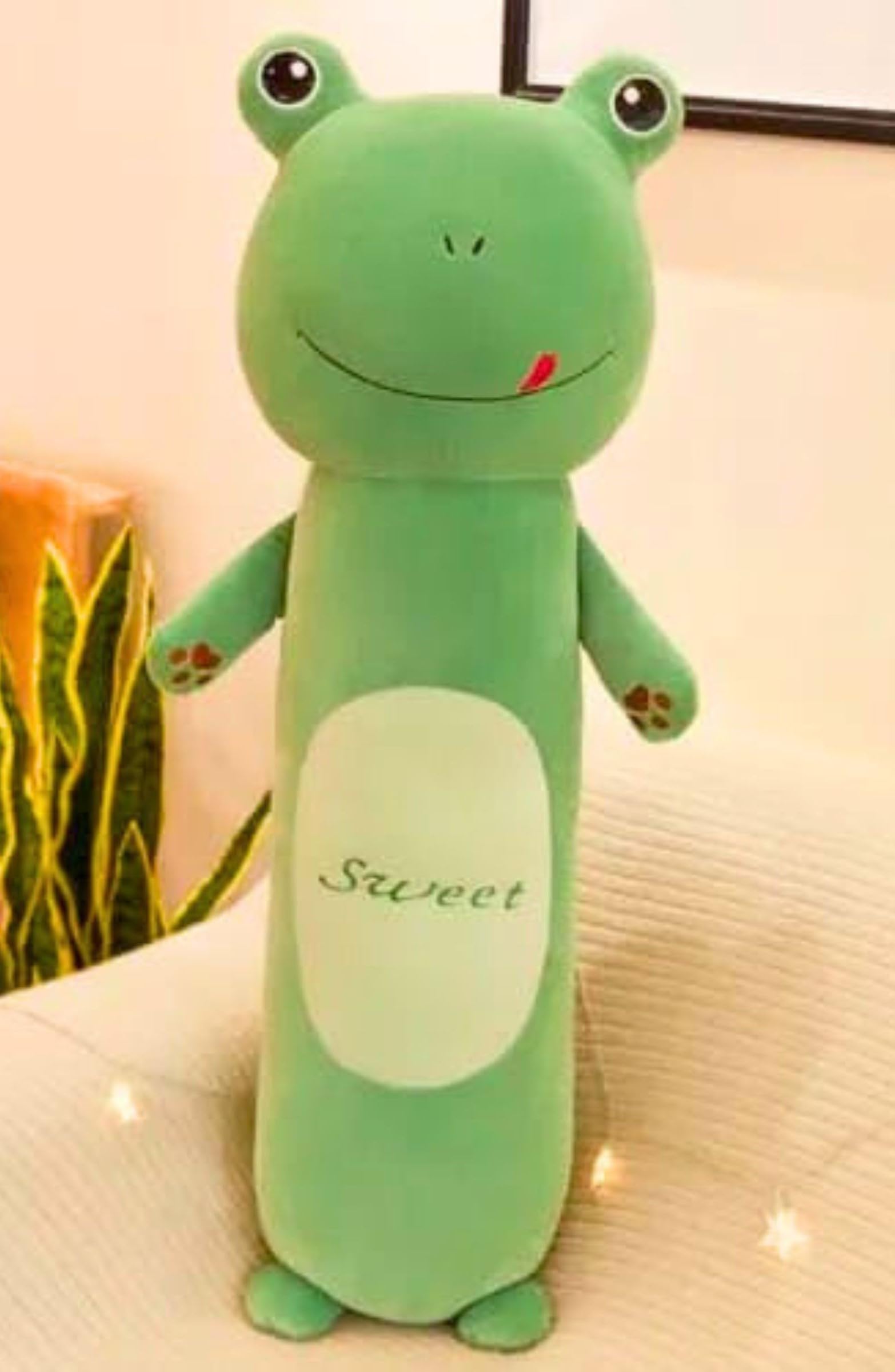 Tickles Cute Frog Soft Stuffed Plush Animal Bolster Pillow Cushion for Sofa Boys & Girls Birthday Gift (Size: 60 cm Color: Green)-image-21