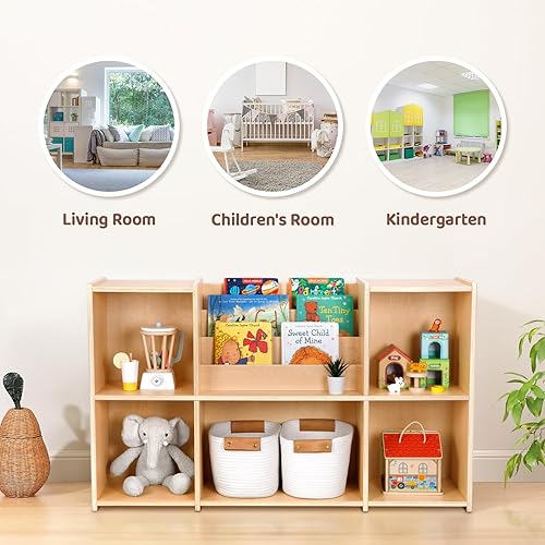 Miniatura 8 de OOOK Montessori Estantería y organizador de almacenamiento de juguetes, estantería horizontal de 2 niveles, armario de almacenamiento de juguetes de