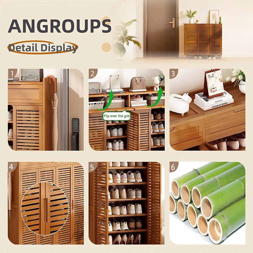 Schuhregal aus Bambus,Schuhschrank Hoch, Schmal Schuhablage mit 8 Ebenen, für 55 Paar Schuhe, Schuh-Organizer für Eingangsbereich Flur Diele Wohnzimmer, 118x32x127cm (A, 118x32x127cm)