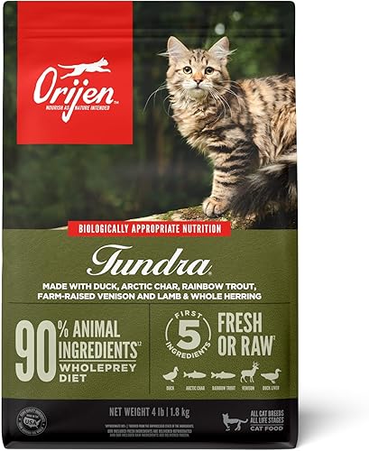 ORIJEN Alimento seco para gatos, sin granos, premium, alto en proteínas, ingredientes animales frescos y crudos, tundra, 4 libras
