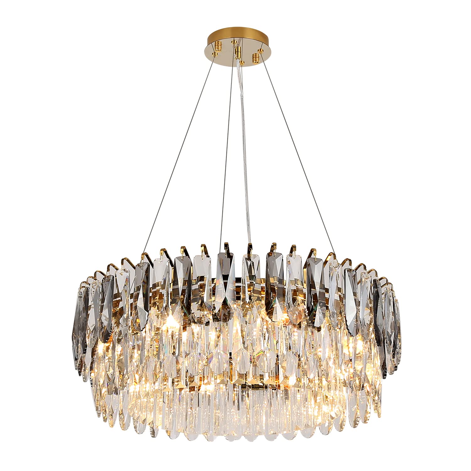 AOSIHUA Modern 3-Tier K9 Crystal Chandelier Light Fixture, Luxury Gold ...