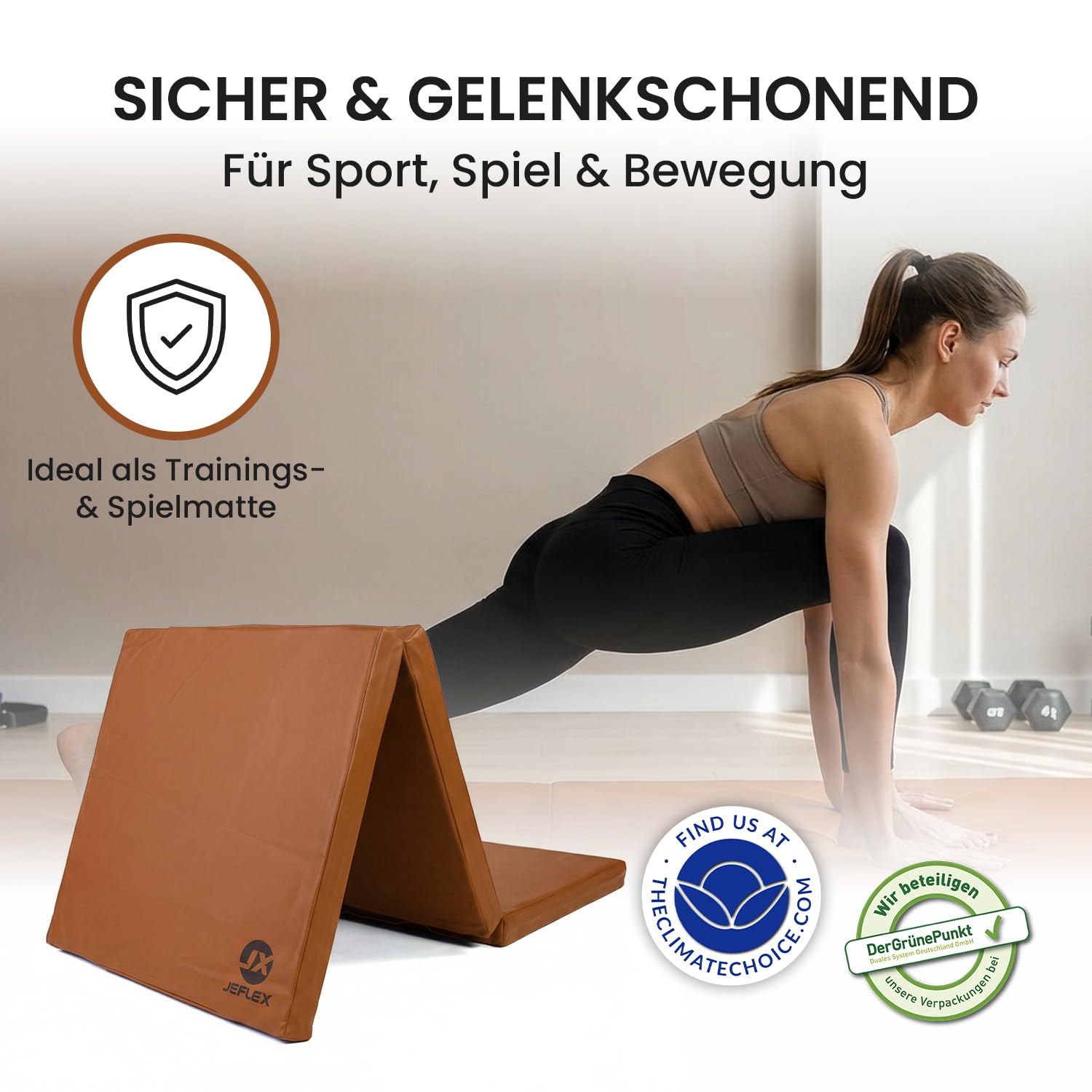 Jeflex - Matelas gymnastique pliable 180 x 60 x 6 cm fabriqué en Allemagne/Tatami judo portable/matelas pliable peu encombrant et tapis de yoga/tapis de gym enfant pour chambre d'enfant