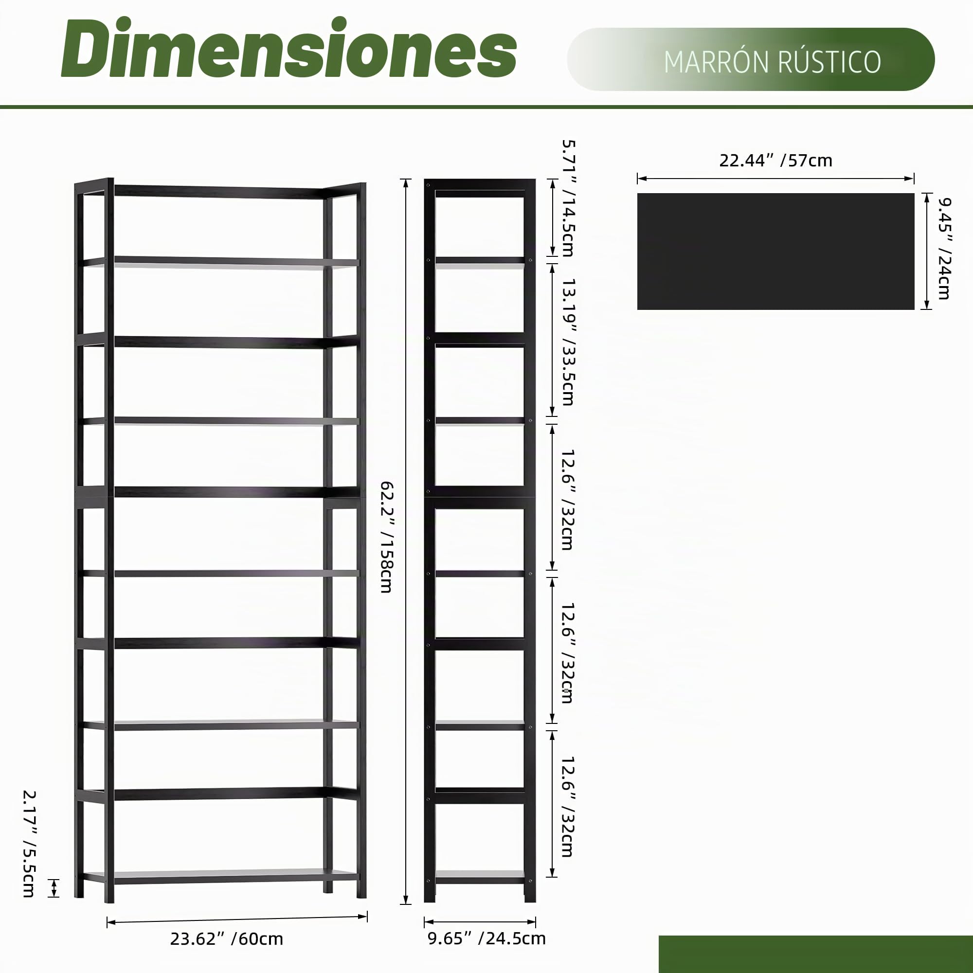 Estantería de Madera de bambú de 5 Niveles, estantería Alta de Almacenamiento, estantería Grande, Organizador Industrial Moderno para el hogar, Oficina, Sala de Estar, Cocina (Negro)