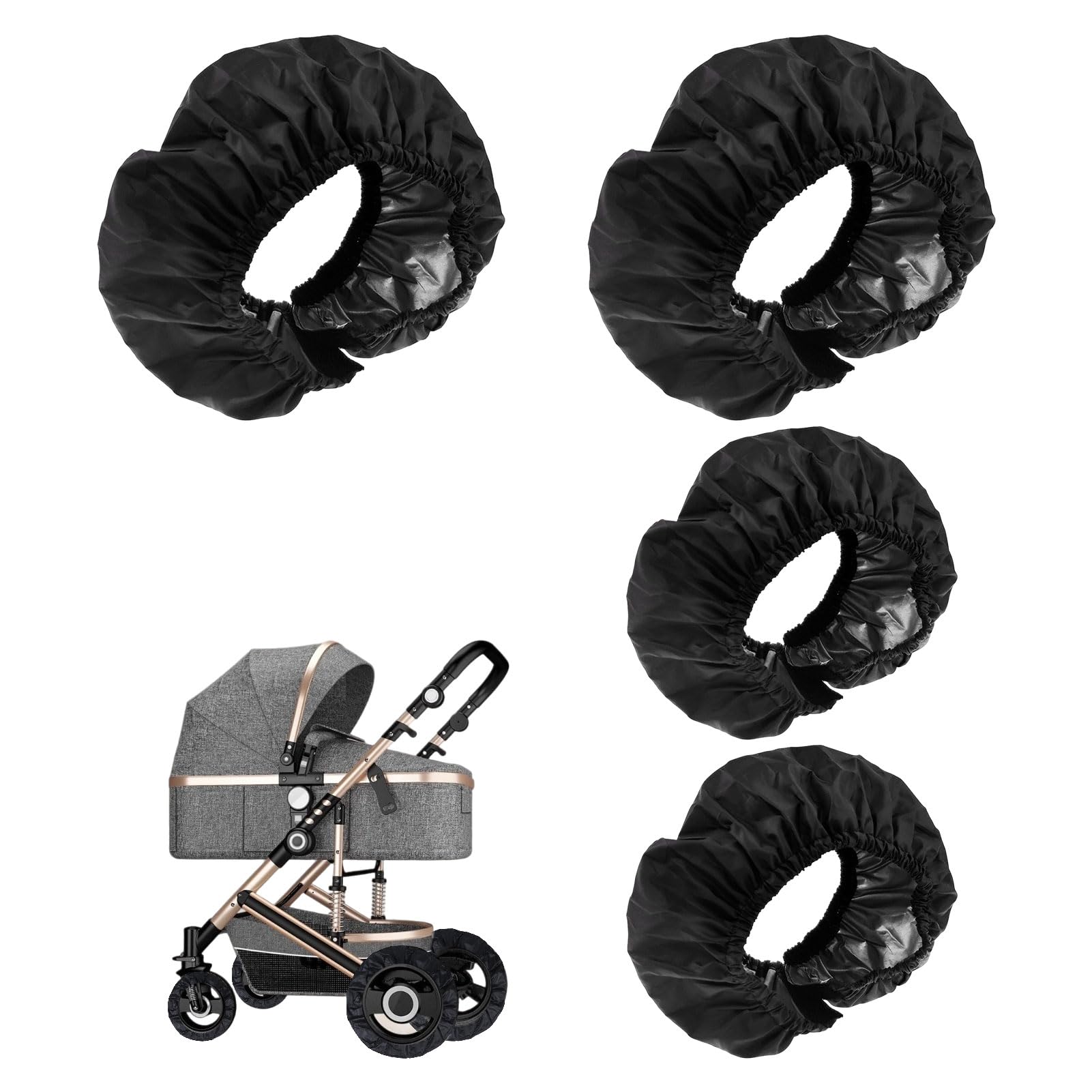 Pram Wheel Covers, 4 Pcs Black Wheelchair Wheel Covers, Dust-Proof Baby Wheels Cover, Pram Wheels Protectors, Wheeles Guards, Waterproof and Dustproof (2