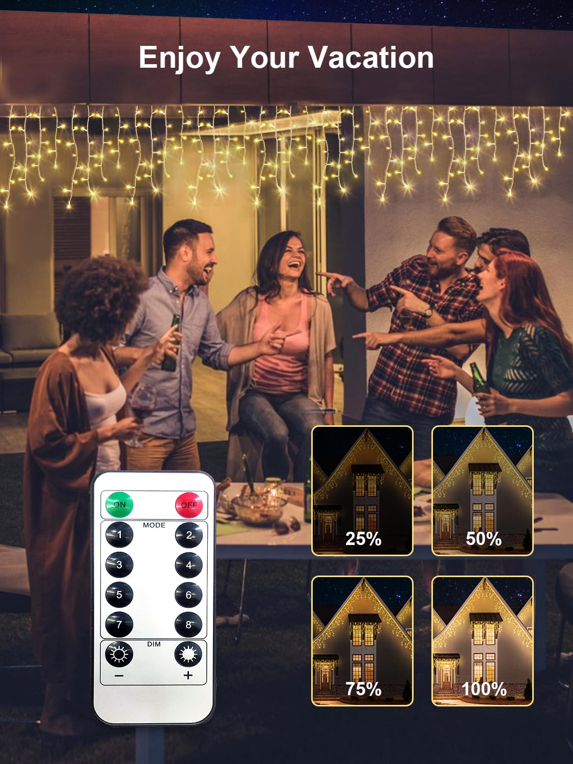 ARKOCHIC 10M Luci Natale Esterno Cascata, 400 LED Tenda Luminosa Bianco Caldo, Luci Natalizie da Esterno con Telecomando, 8 Modalità, Luci Decorazione Natale per Feste, Finestra, Balcone