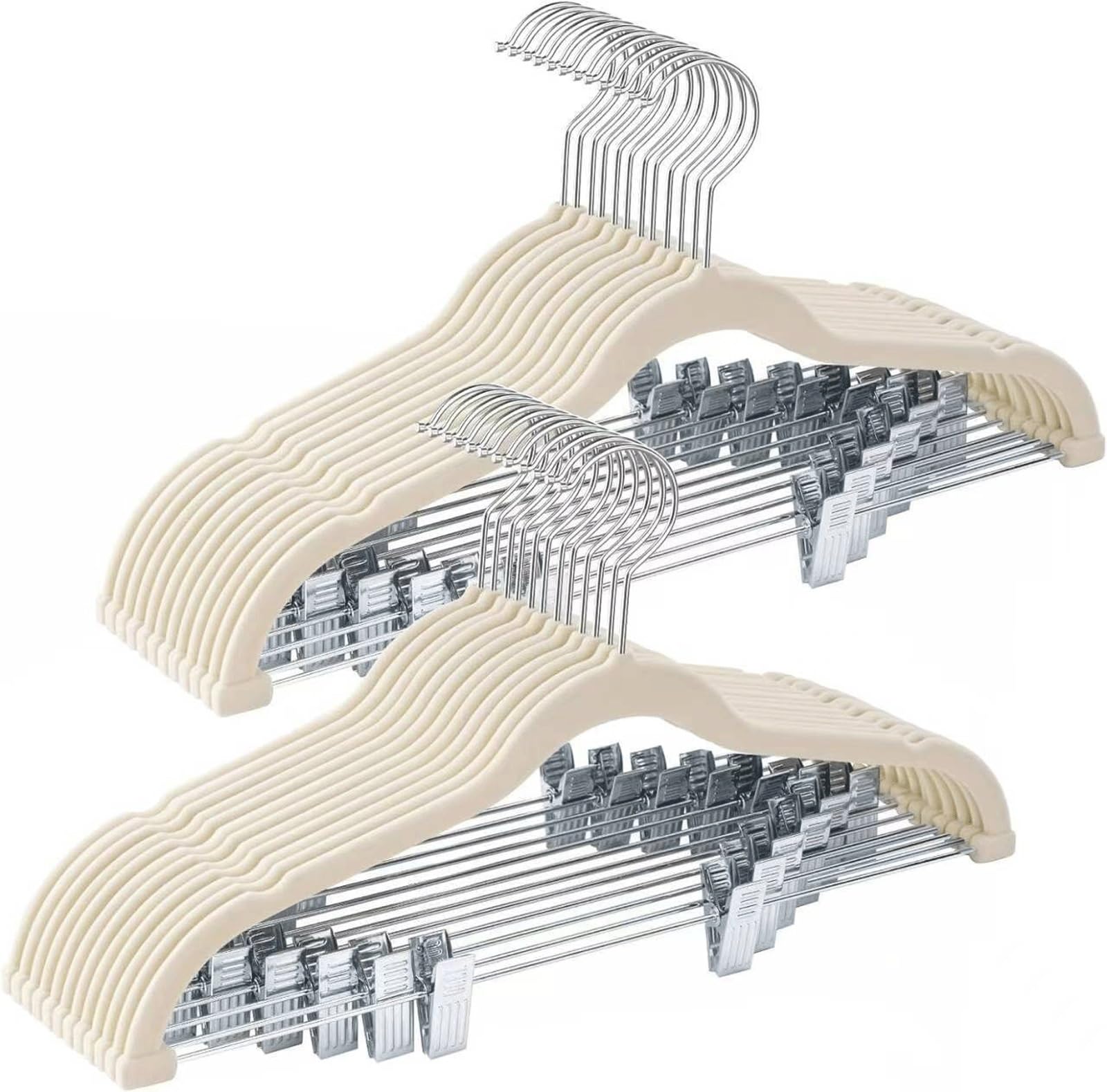 Cintres en plastique robustes gain de place avec pinces pour chemises et pantalons