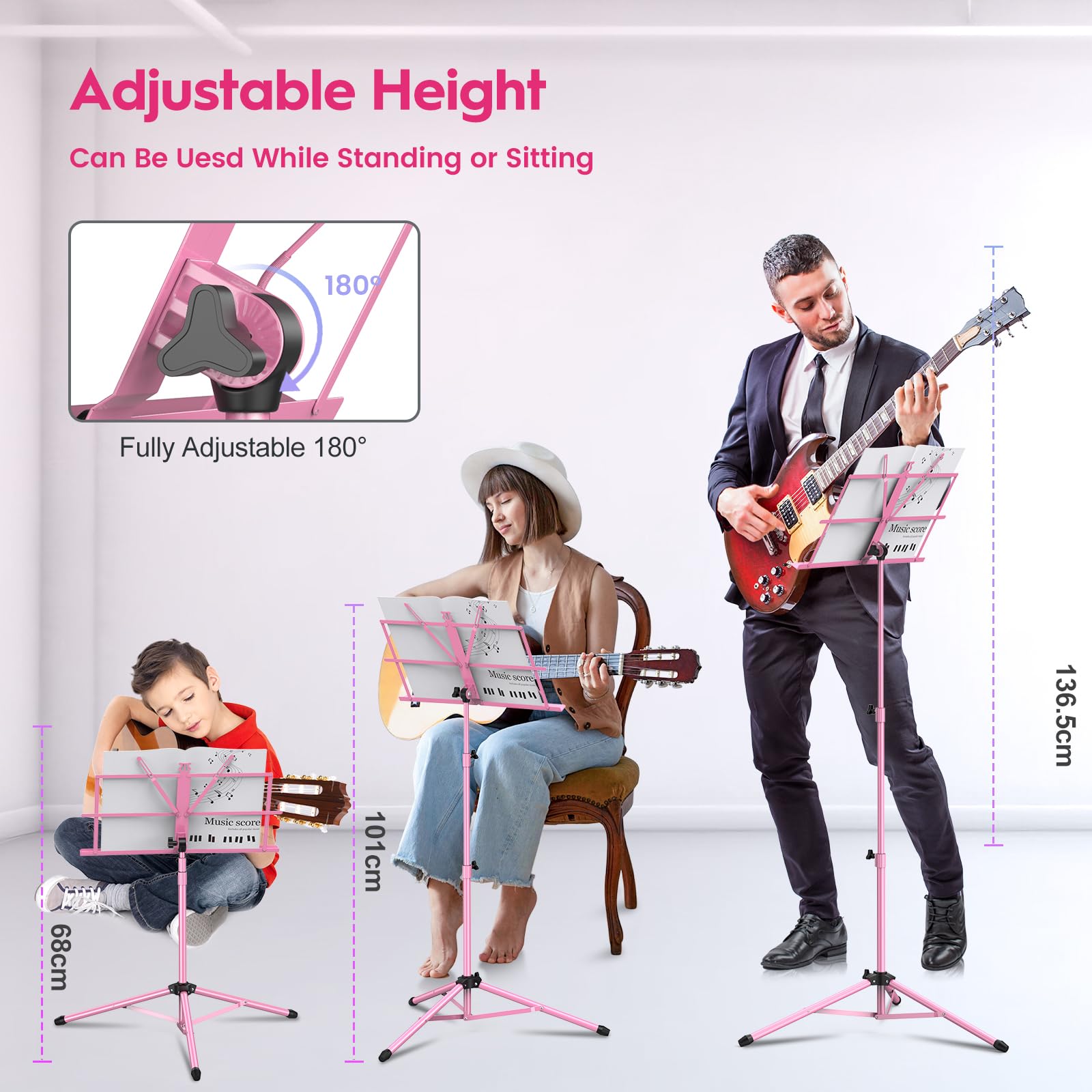 New Bee Music Stand, Music Stands for Sheet with Carrying Bag Metal Sheet Music Stand Portable - Image 2