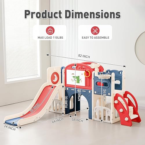 Miniatura 2 de Juego 11 en 1 para niños pequeños con parque de juegos de diapositivas para niños pequeños de 1 a 3 años, juego de telescopio y tobogán, escalador,